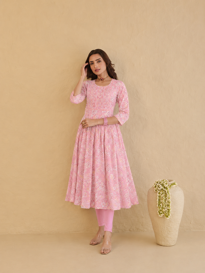 Kaviya Jyotika Umbrella Top – Baby Pink Floral Grace