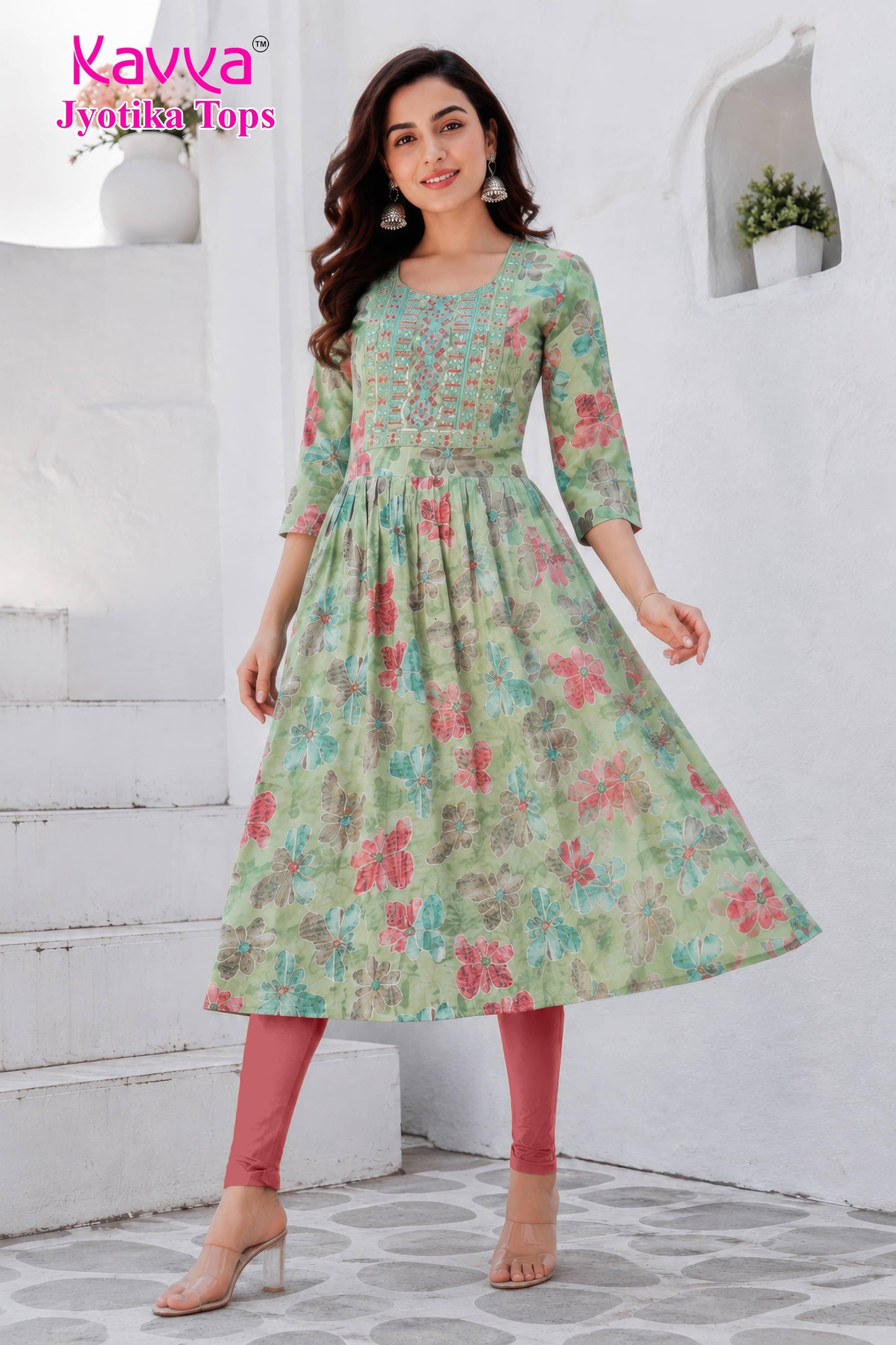 kaviya jyotika umbrella top – mint green floral