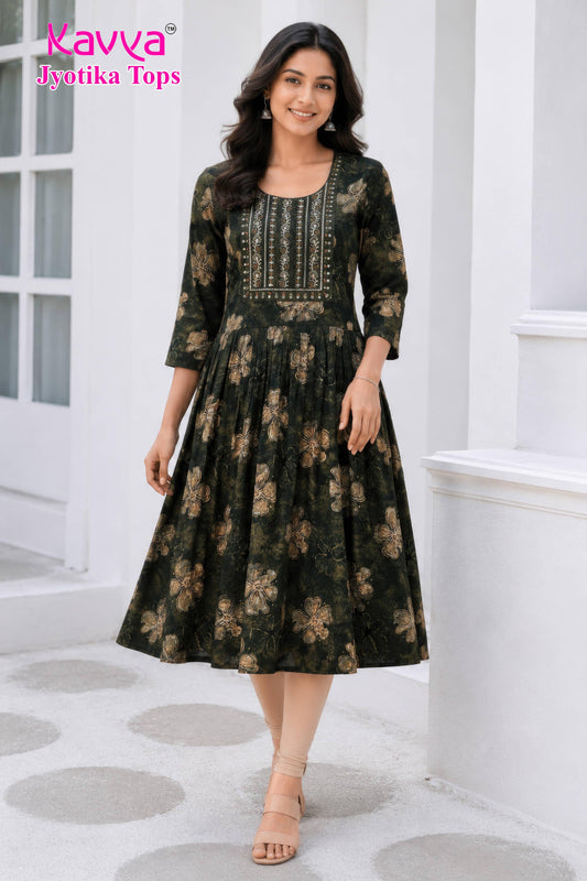 Kaviya Jyotika Umbrella Top – Black Gold Bloom
