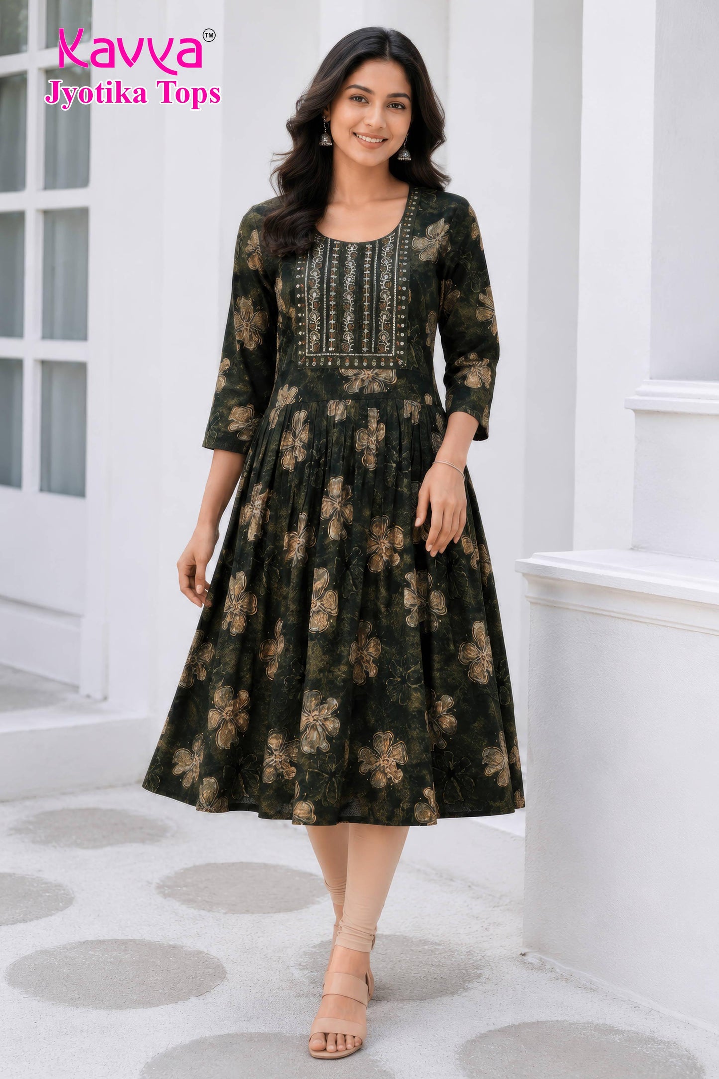 kaviya jyotika umbrella top – dark olive heritage