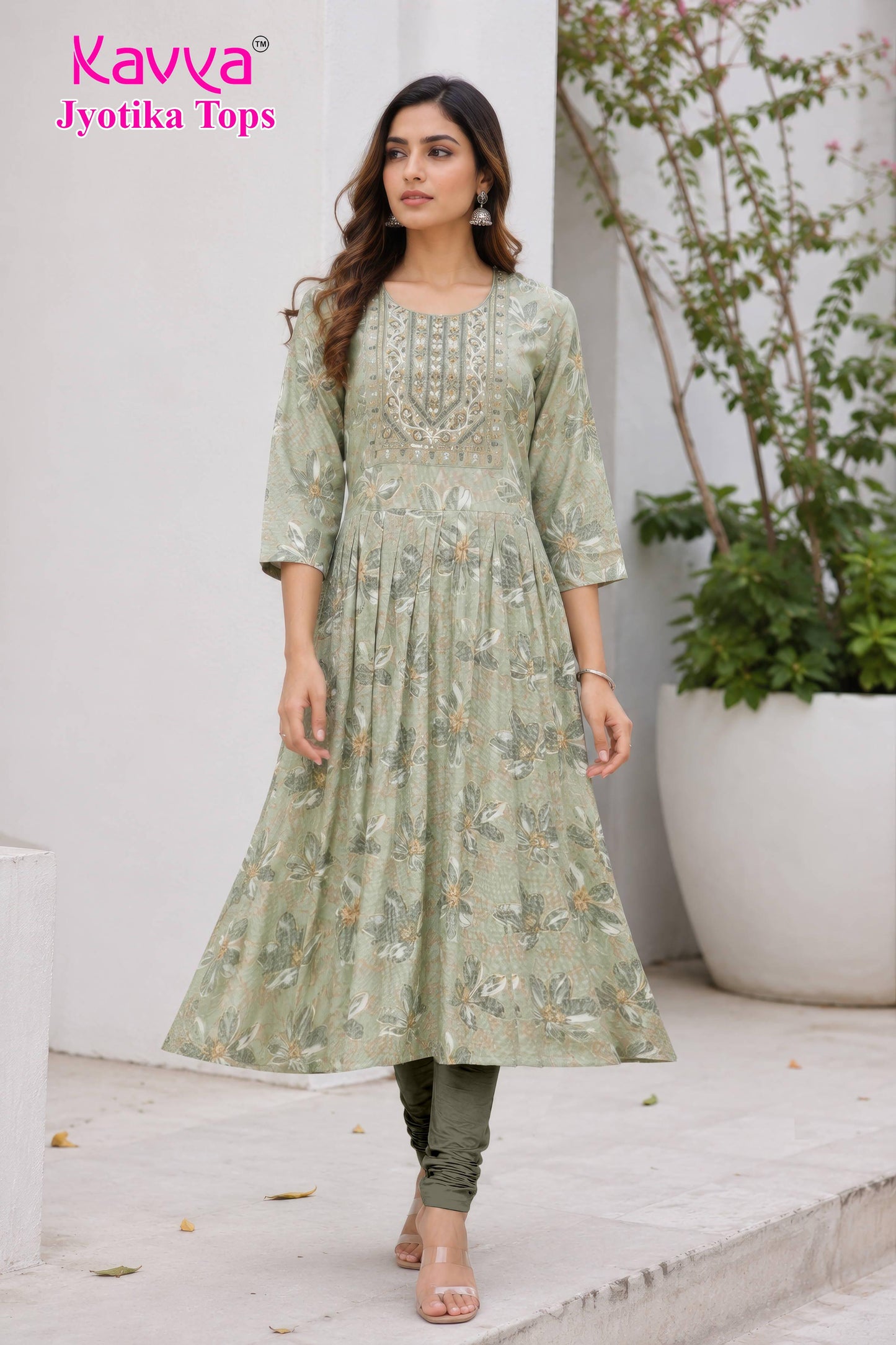 kaviya jyotika umbrella top – sage green elegance