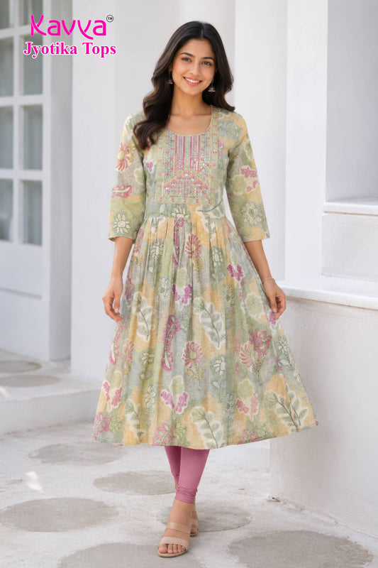 Kaviya Jyotika Umbrella Top – Pastel Green Meadow