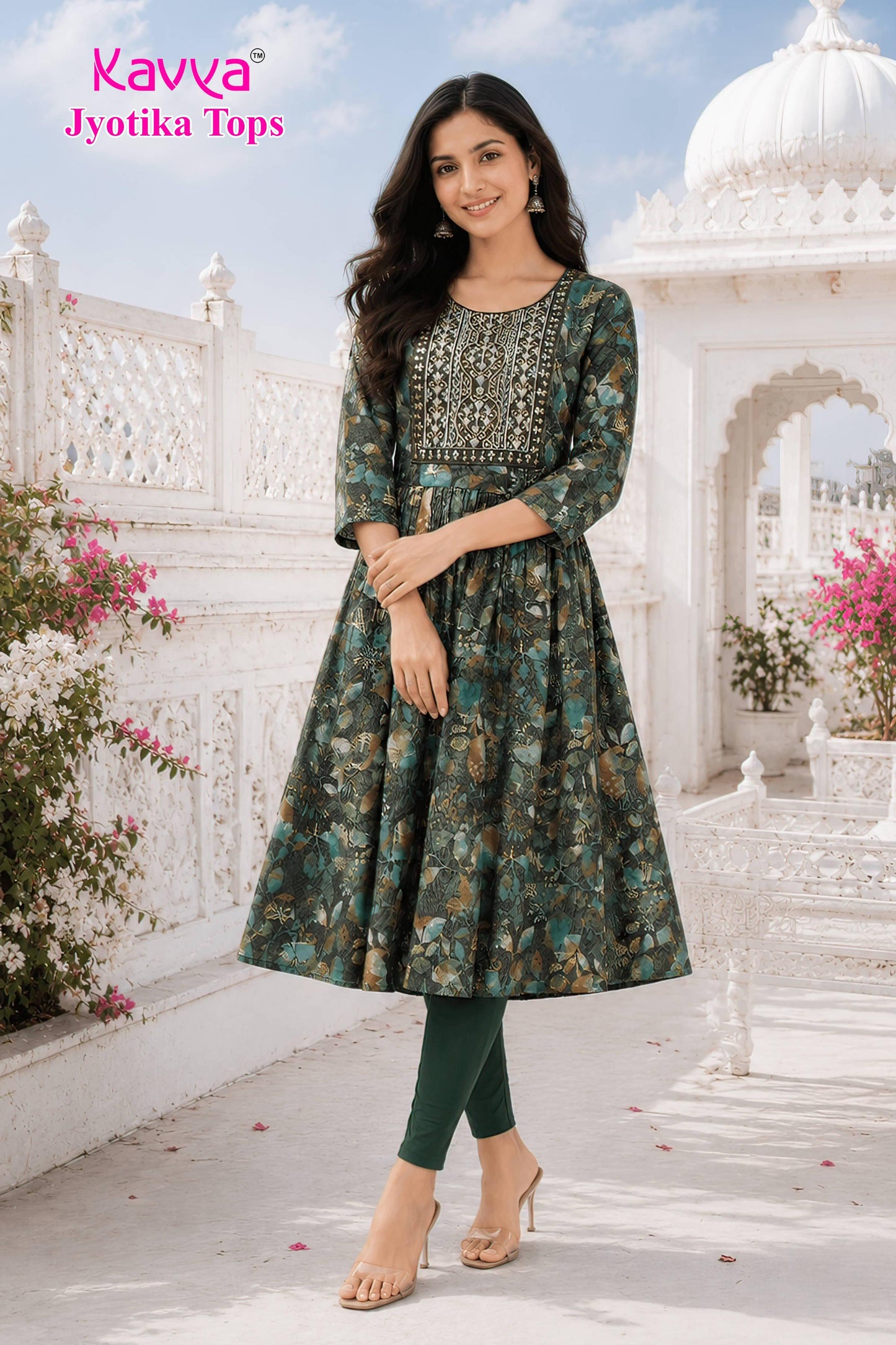 kaviya jyotika umbrella top – teal forest