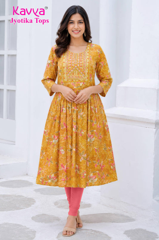 Kaviya Jyotika Umbrella Top – Mustard Floral