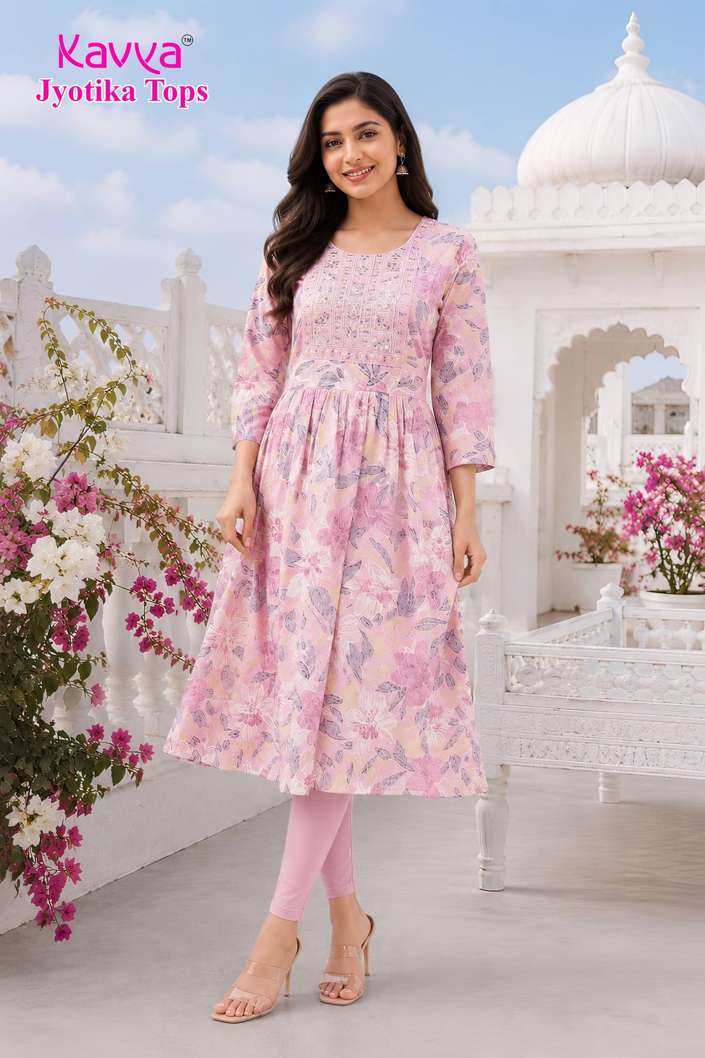 kaviya jyotika umbrella top – baby pink blossom
