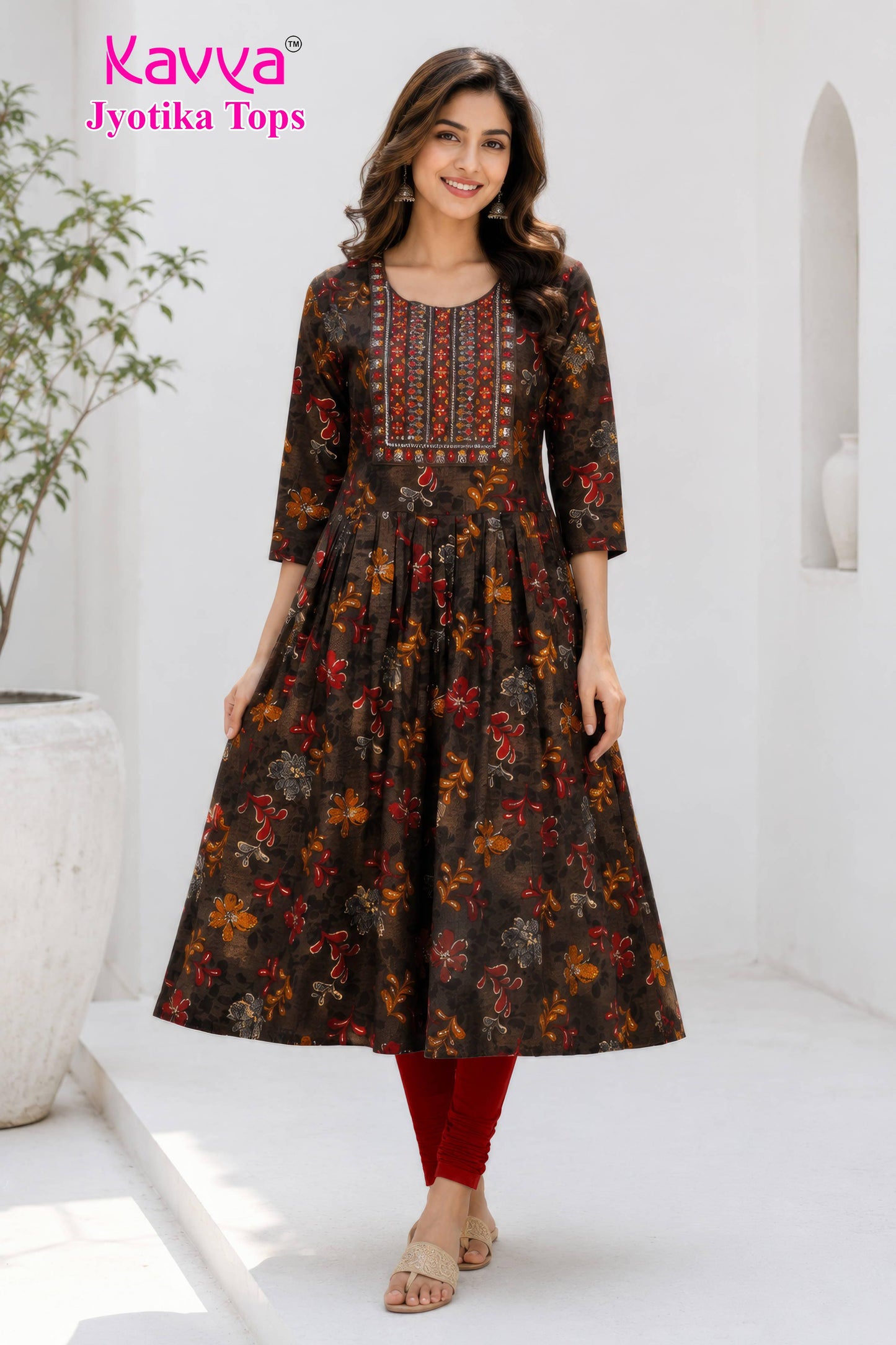 kaviya jyotika umbrella top – coffee brown bloom
