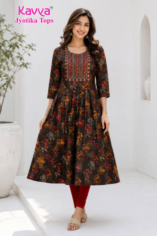 Kaviya Jyotika Umbrella Top – Coffee Brown Bloom