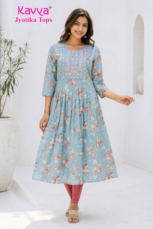 Kaviya Jyotika Umbrella Top – Sky Blue Floral