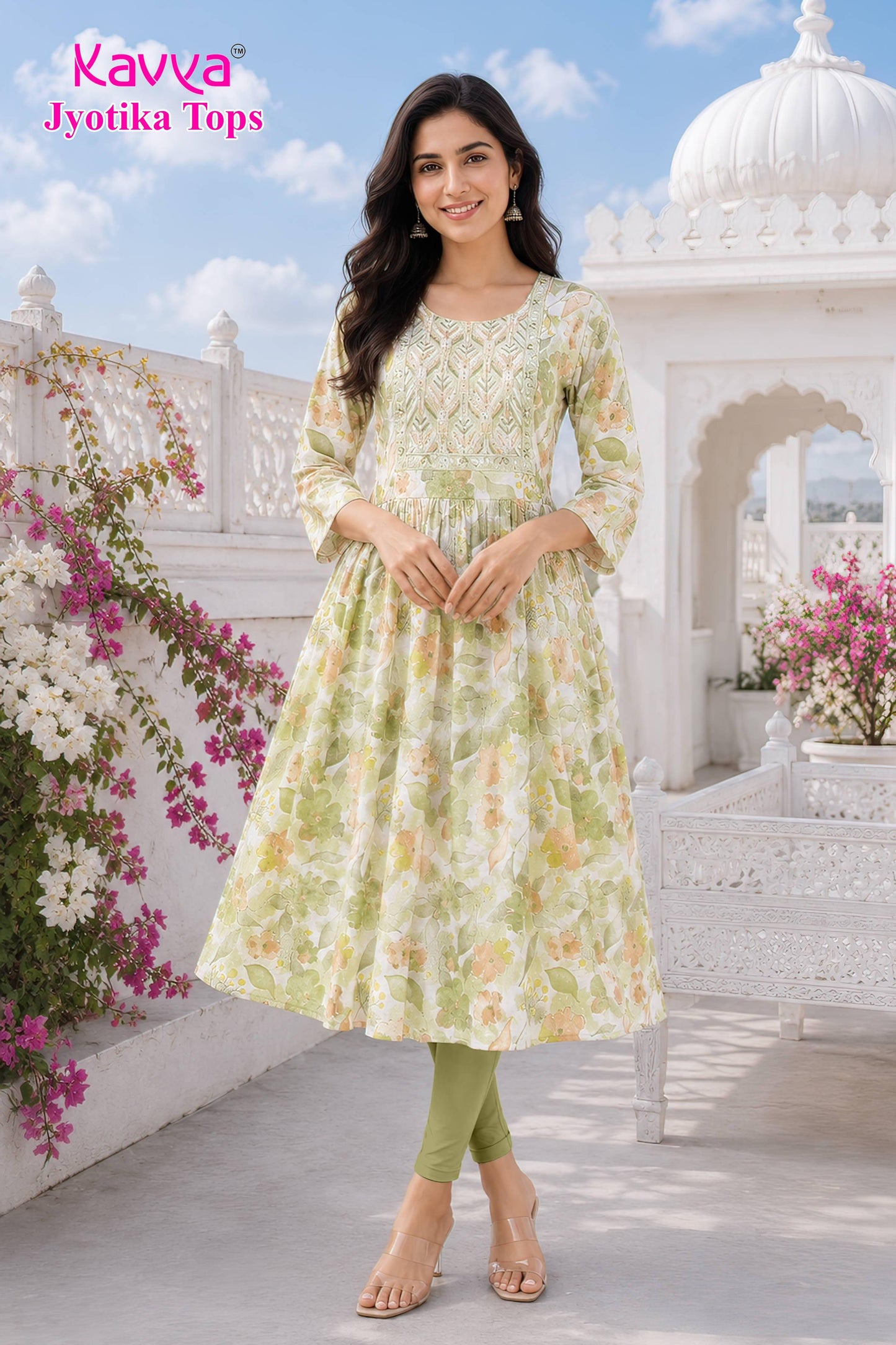 kaviya jyotika umbrella top – ice blue floral
