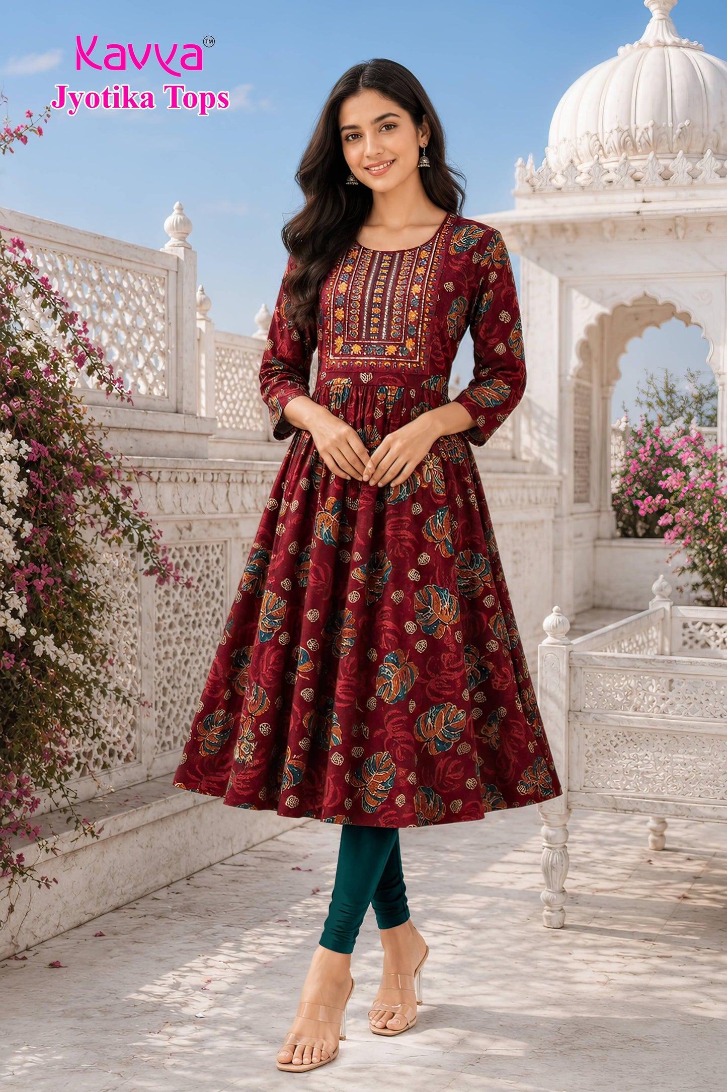 kaviya jyotika umbrella top – wine floral