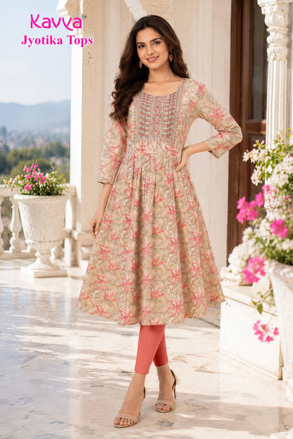 Kaviya Jyotika Umbrella Top – Sandal Floral Bloom