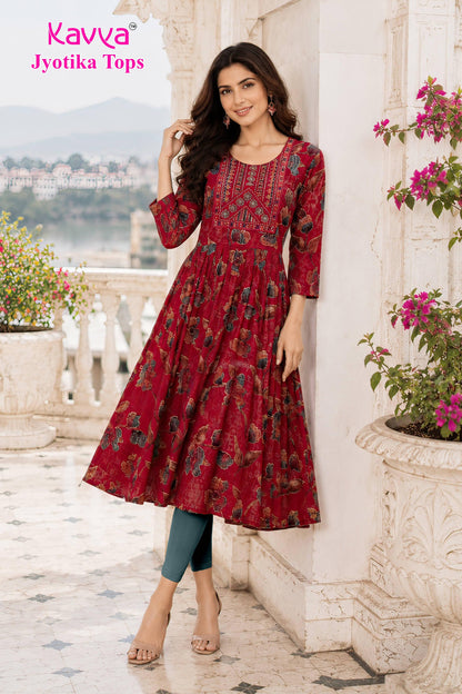 Kaviya Jyotika Umbrella Top – Red Brown Botanical