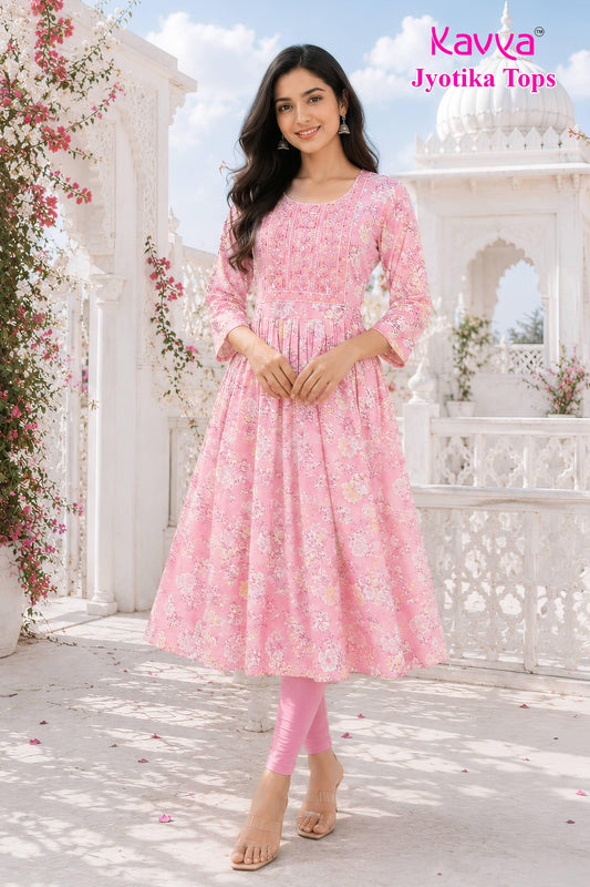 Kaviya Jyotika Umbrella Top – Baby Pink Floral Grace